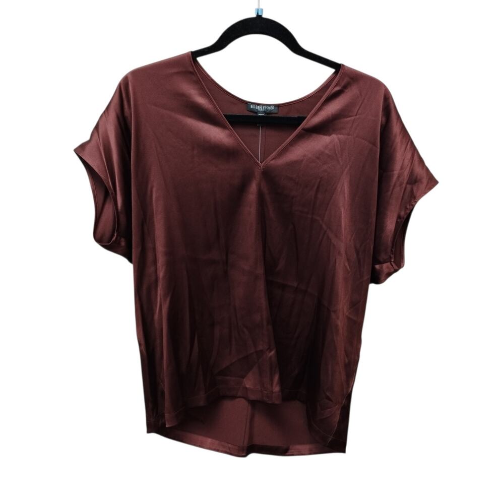NWT Eileen Fisher Womens Silk V Neck Top Large Petite Slouchy Stretch Minimalist